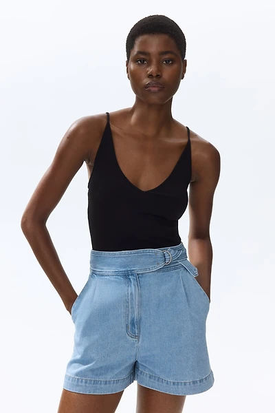 Belted Denim Shorts