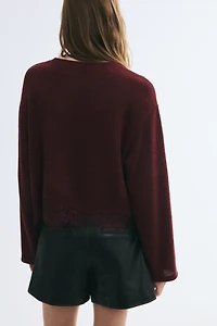 Loose-Fit Lace-Trimmed Top