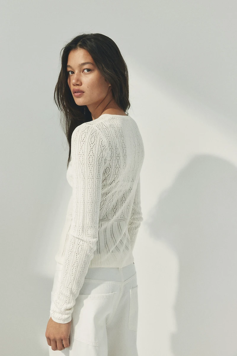 Pointelle-Knit Cardigan