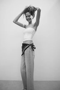 Straight High Waist Scarf-Detail Jeans