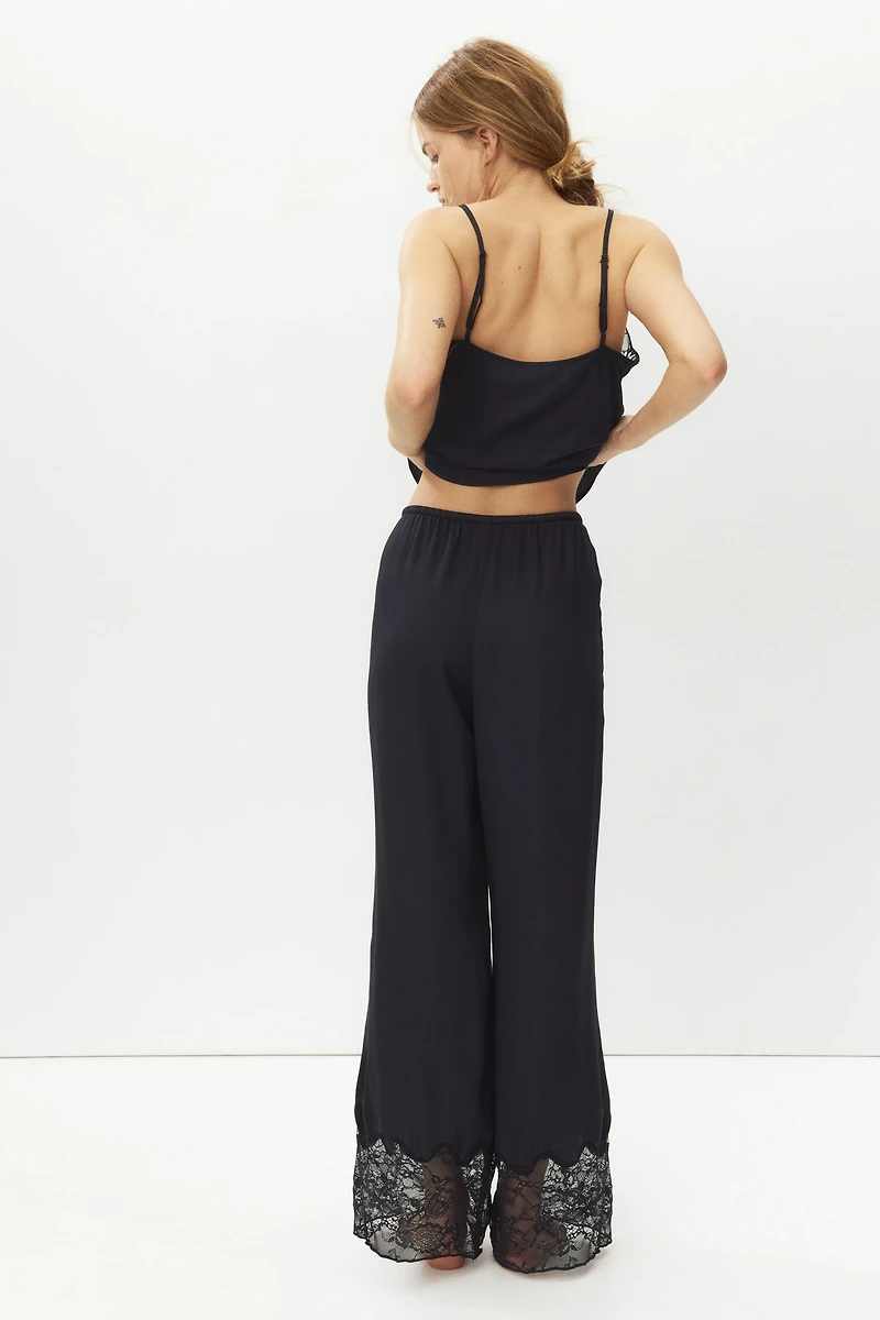 Lace-Trimmed Satin Pajama Pants