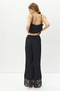 Lace-Trimmed Satin Pajama Pants