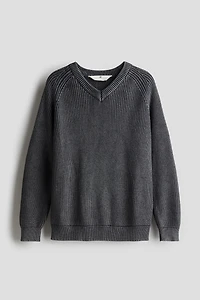 Rib-Knit V-Neck Sweater