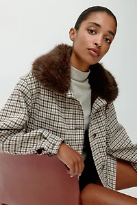Twill Jacket with Fluffy Collar