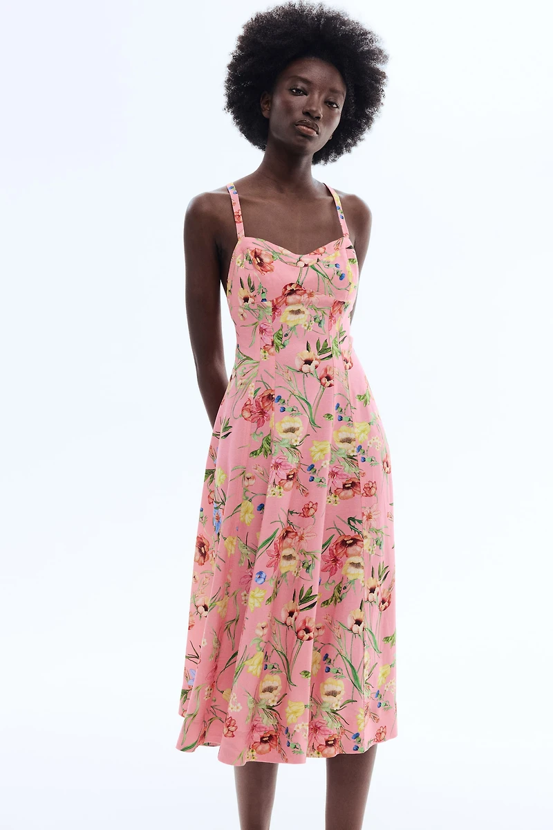 Flared Linen-Blend Dress