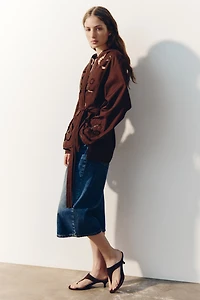 Tie-Belt Jacket with Eyelet-Embroidered Details
