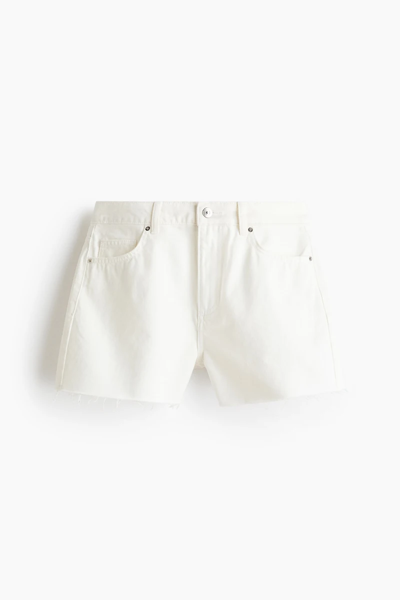 Raw-edge denim shorts