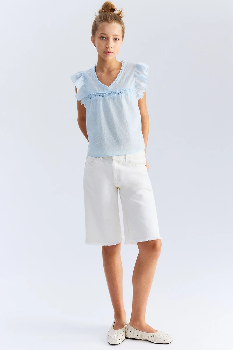 Ruffle-Trimmed Cotton Blouse
