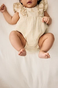 Embroidered-Detail Seersucker Romper Suit