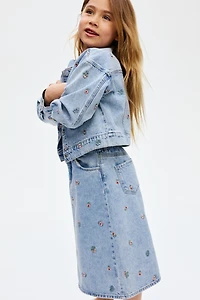 Embroidered-Detail Denim Skirt