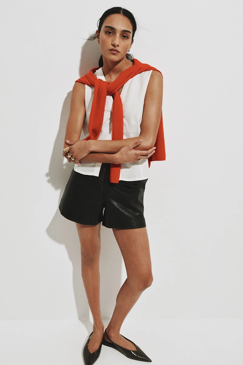 Sleeveless Linen-Blend Shirt