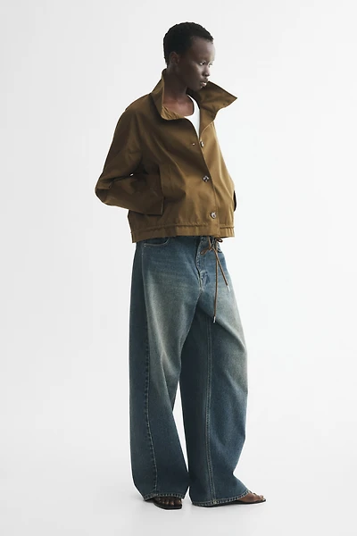 Funnel-Collar Twill Jacket