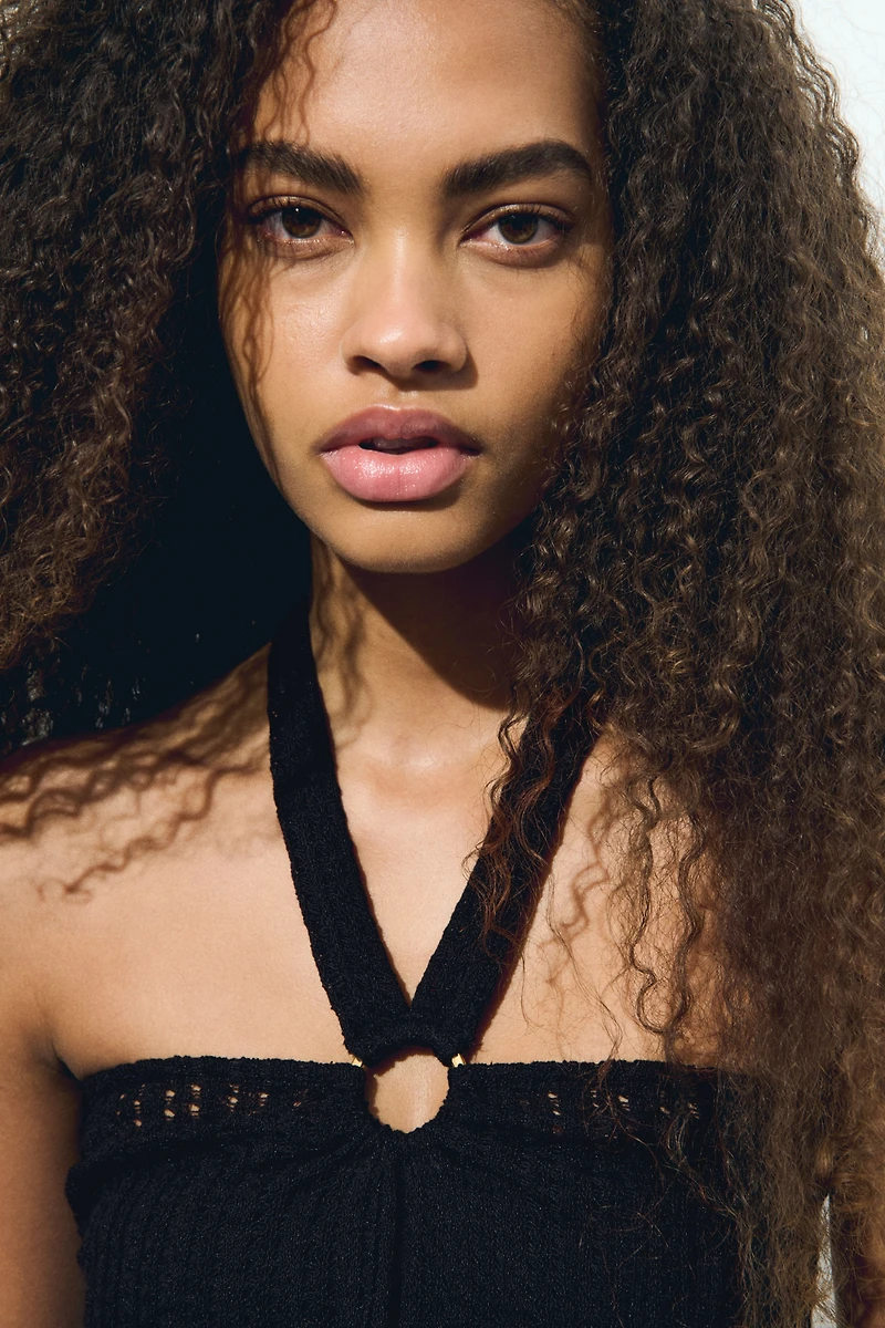Pointelle Jersey Halterneck Top
