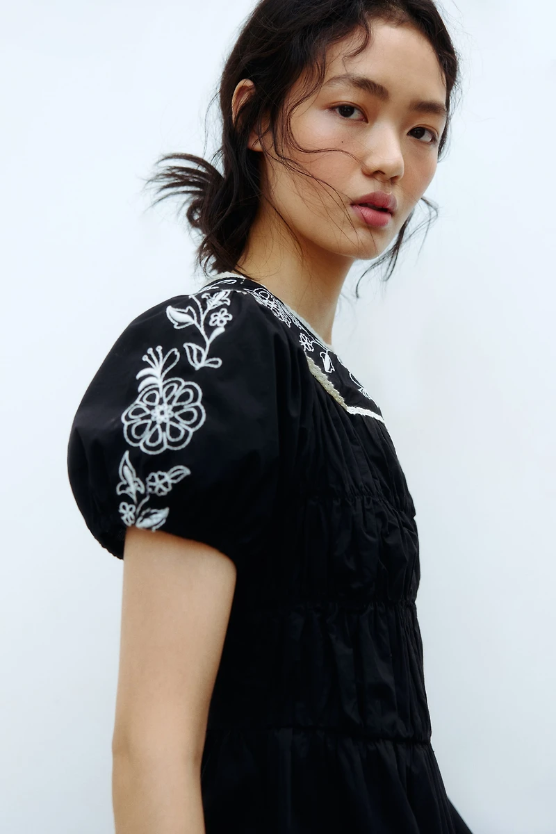 Embroidered poplin dress