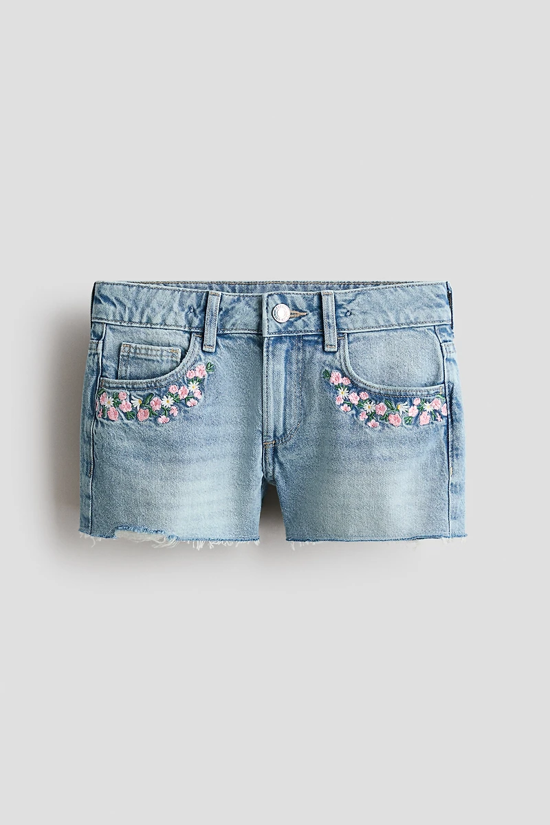 Embroidered-Detail Denim Shorts