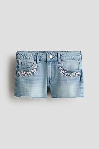 Embroidered-Detail Denim Shorts