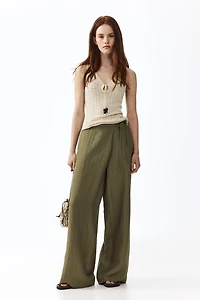 Pantalon à pan croisé en lin mélangé