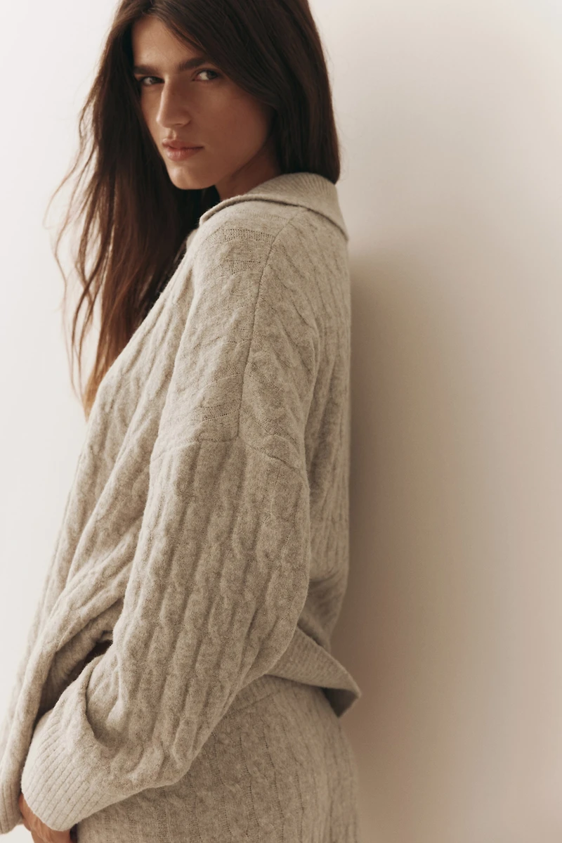 Cable-Knit Polo Sweater