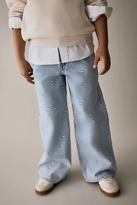 Motif-Detail Wide Leg Jeans