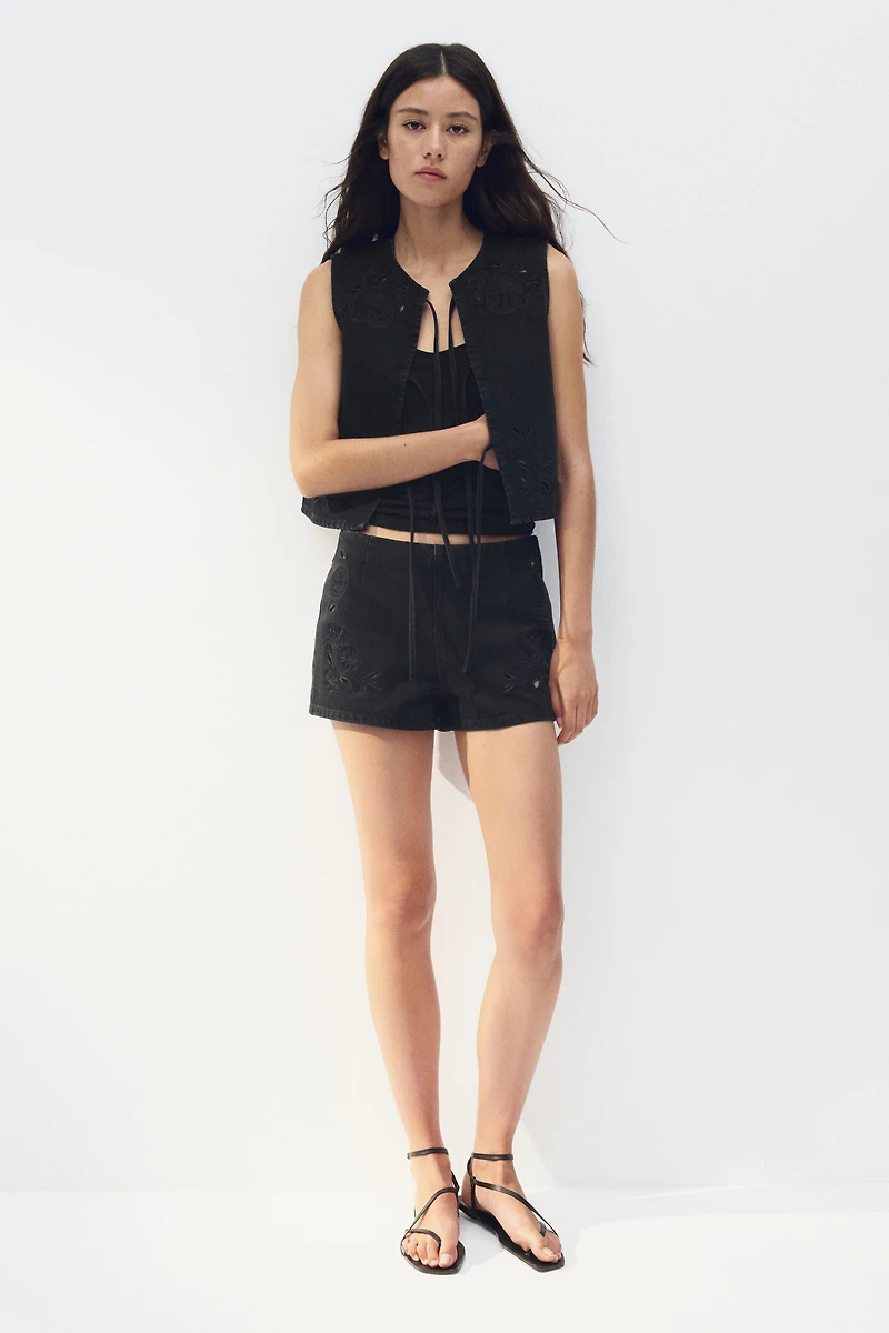 Eyelet-Embroidered Denim Shorts