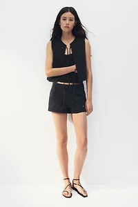 Eyelet-Embroidered Denim Shorts