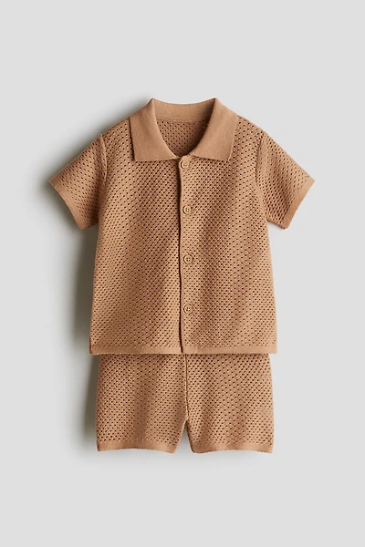 2-Piece Mesh-Knit Cotton Set