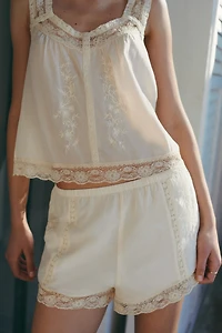 Short brodé en viscose mélangée