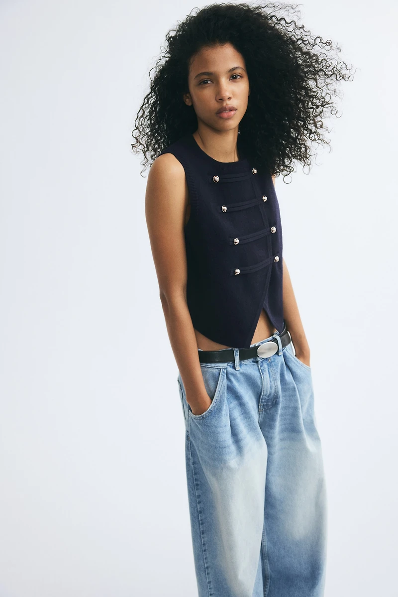 Double-Breasted Fine-Knit Vest