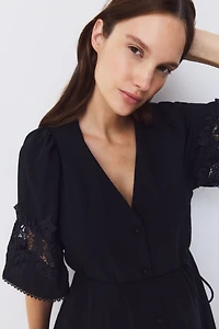 MAMA Crinkled Dress with Eyelet Embroidery