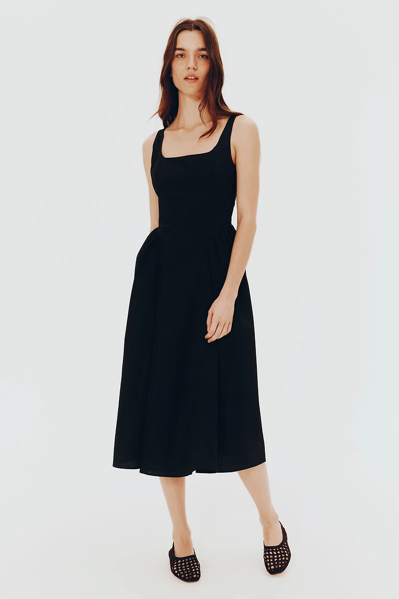 Tie-Back Poplin Dress