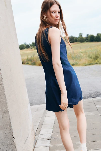 Flared-Skirt Denim Dress