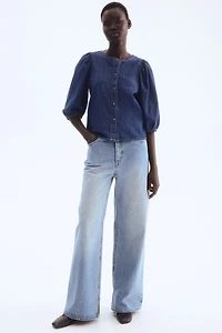 Balloon-Sleeved Denim Blouse