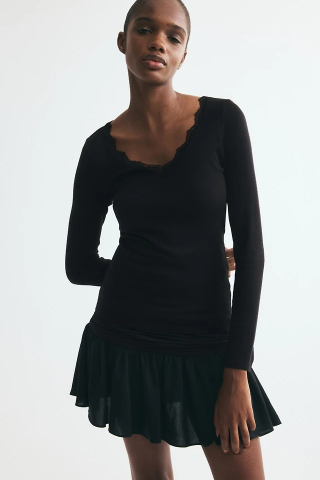 Lace-Trimmed V-Neck Top