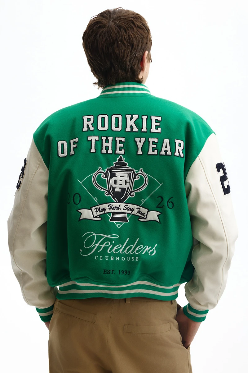 Motif-Detail Baseball Jacket