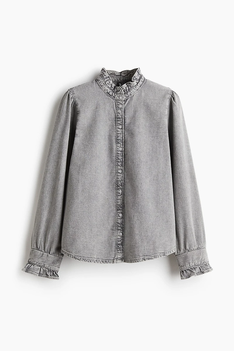 Ruffle-Trimmed Denim Blouse