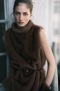 Mock Turtleneck Top with Belt