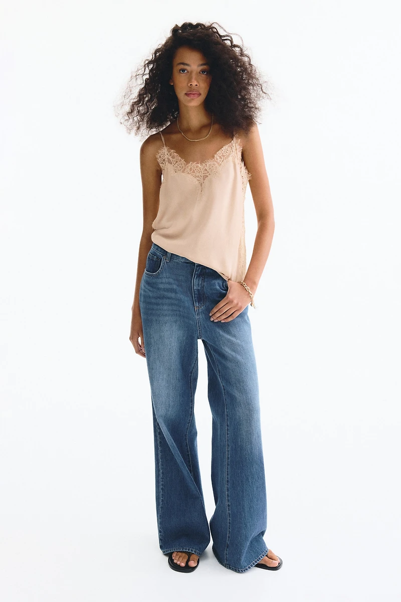 Lace-Trimmed Viscose Top