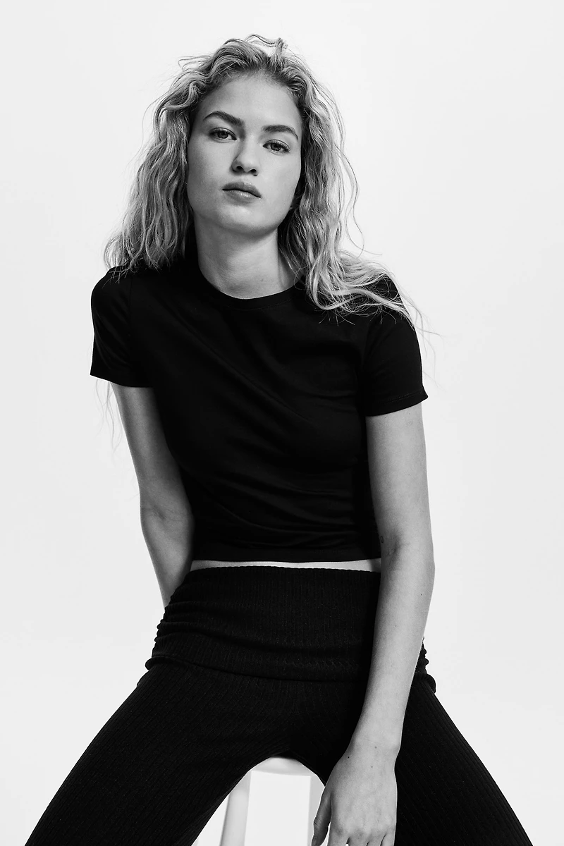 Rib-Knit Foldover-Waist Leggings