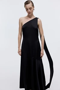 Scarf-Detail Satin Dress