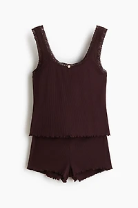 Lace-Trimmed Ribbed Pajamas