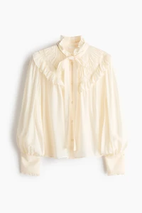 Ruffle-Trimmed Tie-Neck Blouse