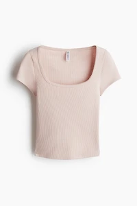 Picot-Trimmed Ribbed T-Shirt