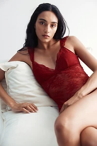 Padded-Cup Lace Thong Bodysuit