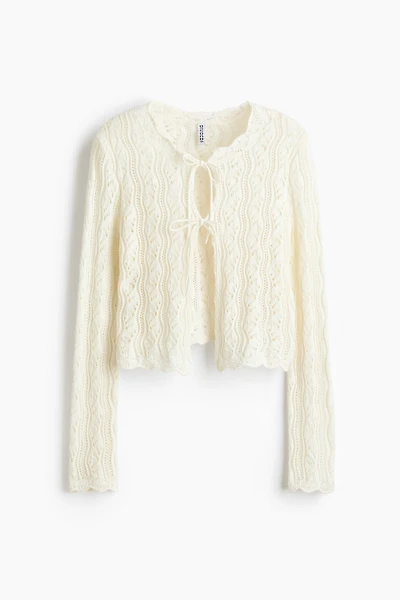 Gilet en tricot pointelle avec liens à nouer