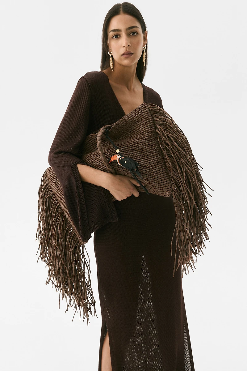 Fringe-Trimmed Kaftan Dress