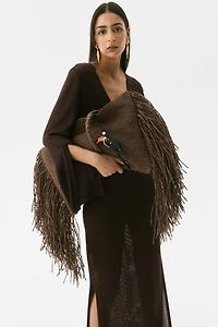 Fringe-Trimmed Kaftan Dress
