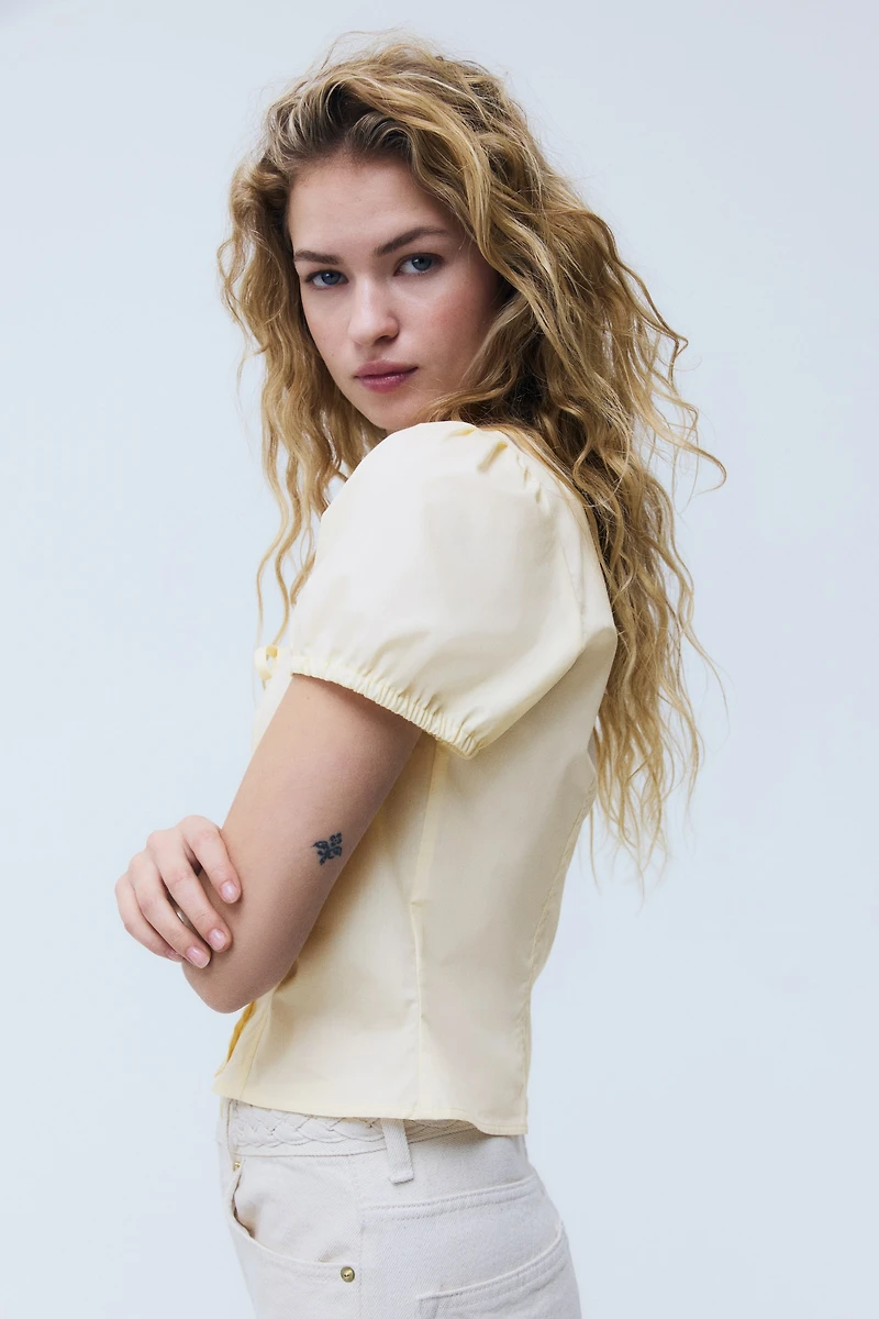 Puff-Sleeved Poplin Blouse