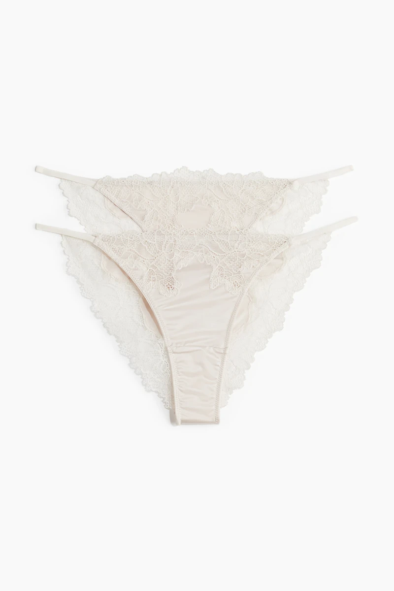 Lot de 2 culottes Tanga en microfibre et dentelle