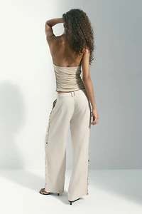 Embellished Linen-Blend Pants