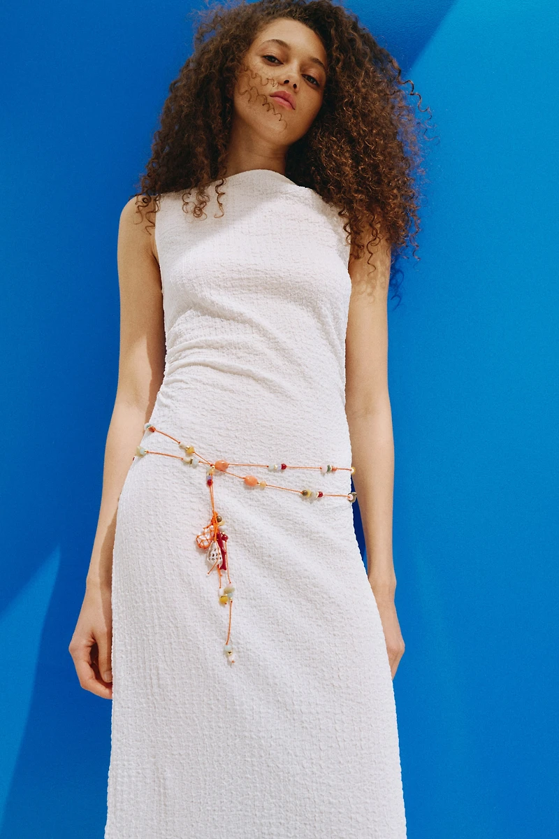 Crinkled Boat-Neck Dress